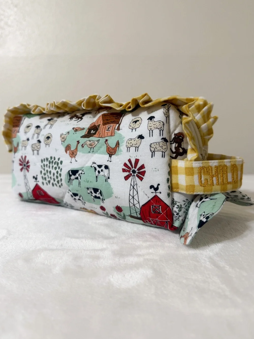 Handmade Pampers Wipes Pouch in “Child of God” Embroidered Handle